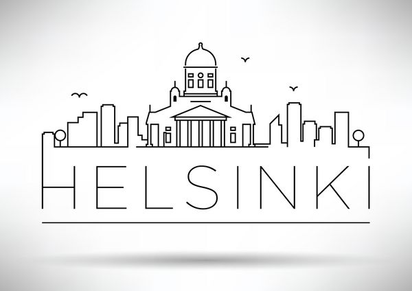 سیلوئت شهر هلسینکی خطی با طراحی تایپوگرافی