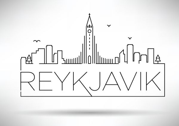 سیلوئت خطی شهر ریکیاویک با طراحی تایپوگرافی