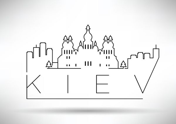 سیلوئت شهر کیف خطی با طراحی تایپوگرافی
