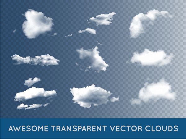 مجموعه مجموعه ابرهای وکتور شفاف را می توان با هر پس زمینه ای استفاده کرد