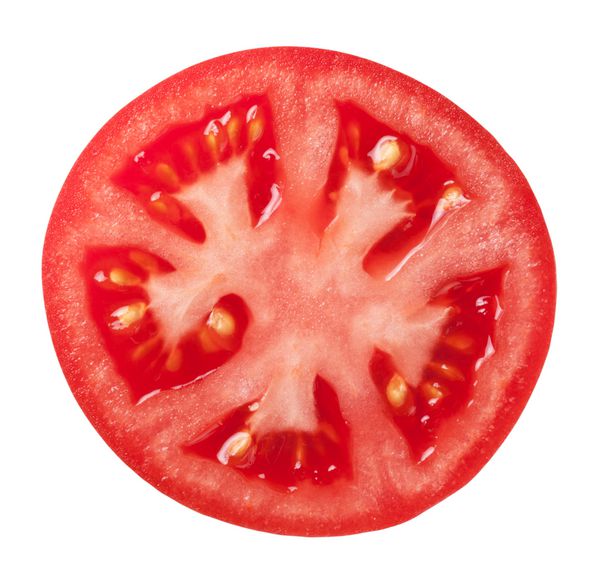 گوجه فرنگی خلال شده در پس زمینه سفید مشاهده صفحه