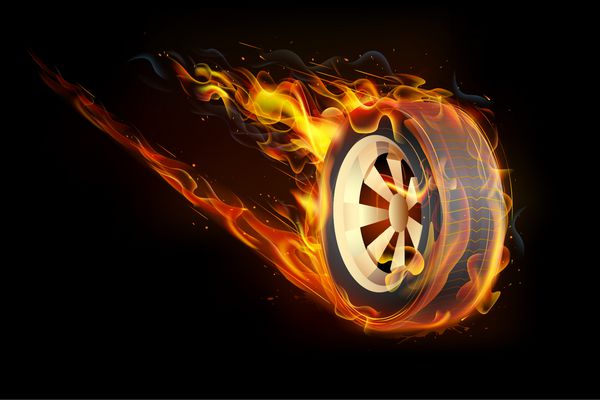 تصویر آتش شعله در تایر نشان دادن سرعت