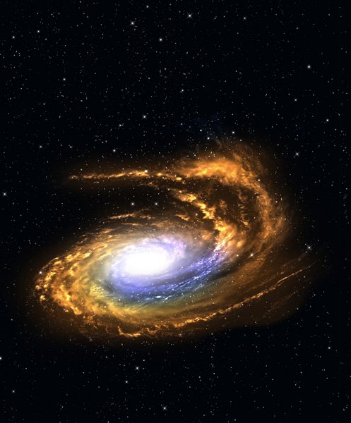 کهکشان مارپیچی در فضای عمیق با پس زمینه ستاره میدان