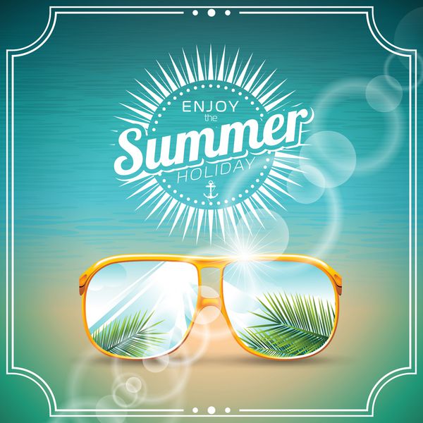 تصویر برداری بر روی یک تم تعطیلات تابستان با عینک آفتابی EPS 10 طراحی