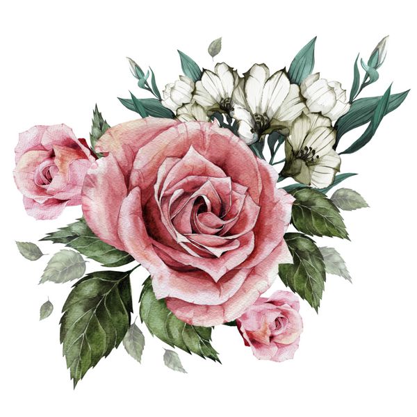 دسته گل رز و اواستوما آبرنگ می تواند به عنوان کارت تبریک کارت دعوت برای عروسی تولد و دیگر تعطیلات و تابستان استفاده شود