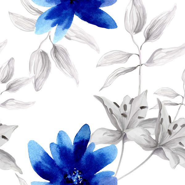 تصویر برداری بدون درز با گل آبی تصویر آبرنگ