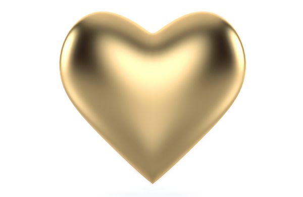 قلب طلایی 3d رندر بر روی زمینه سفید جدا شده است