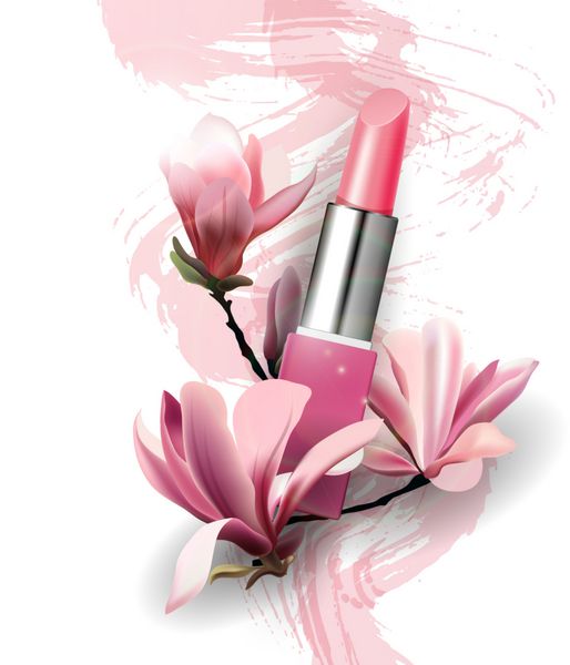 رژ لب با گل Magnolia بهار و زیبایی backgroundBeauty و پس زمینه لوازم آرایشی برای آگهی تبلیغاتی بنر جزوه استفاده کنید الگو برداری