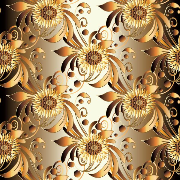طلایی مدرن بدون درز الگوی بدون درز تصویر زمینه پس زمینه تصویر زمینه با گل های سطح 3D پرنعمت چرخش برگ های رنگارنگ leavesroyal تزئینی گلدار طراحی دکور با سایه و برجسته