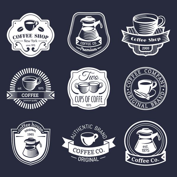 مجموعه مجموعه ای از لوگو های قهوه ای پرطرفدار فروشگاه کافی شاپ آیکون رستوران مجموعه املاکی