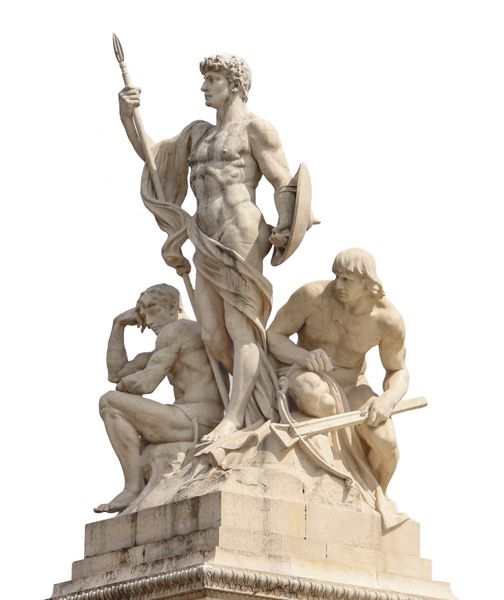 مجسمه ها در یک بنای تاریخی به ویکتور امانوئل دوم پیتزا ونیز رم