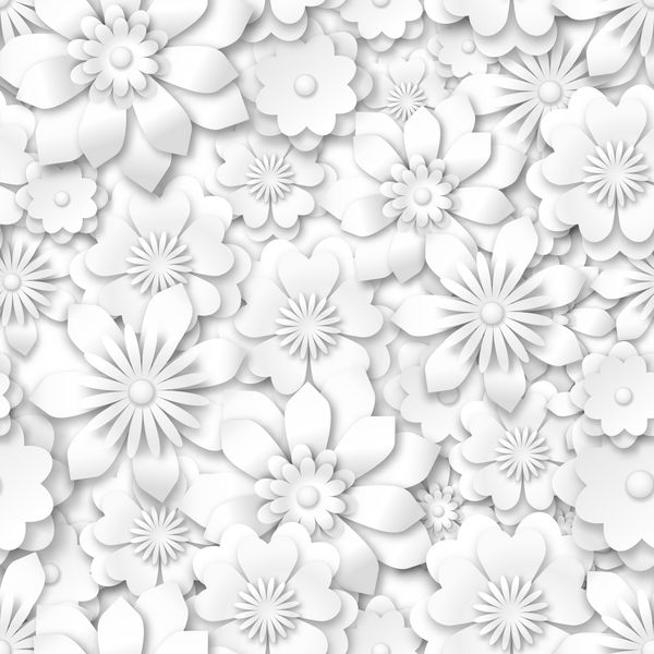 پس زمینه بدون درز گل های سفید با اثر 3D تصویر برداری بردار EPS 10 با شفافیت