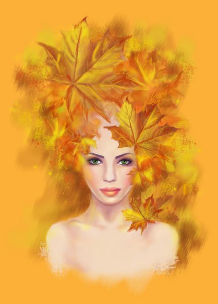 پرتره زن زیبا پاییز انتزاعی تصویر تقلید رنگ آب