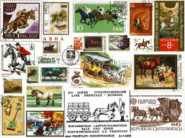 کشورهای مختلف قبل از سال 1990 کلاژ تمبرهای صادر شده توسط کشورهای مختلف در مورد اسب