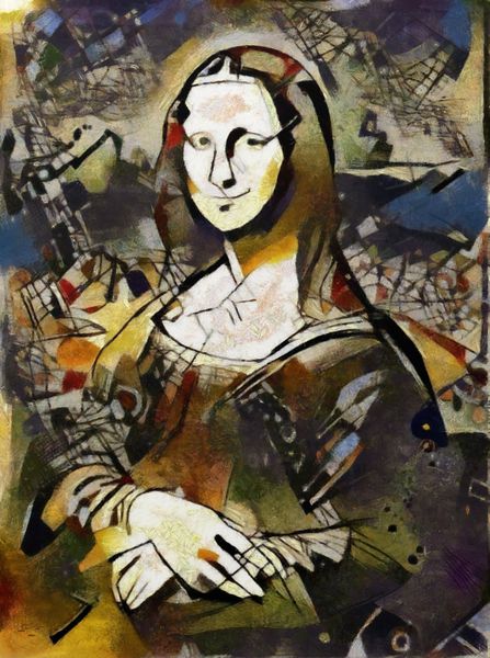 جایگزین نقاشی از لئوناردو است مونا لیزا در ترکیب با سبک انتزاعی پیکاسو اجرا می شود روغن بر روی بوم با عناصر پاستیل و مداد