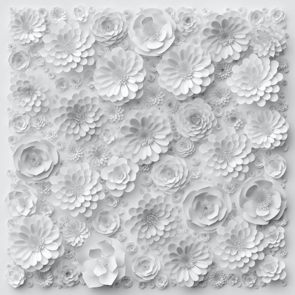 رندر 3D تصویر دیجیتال گل کاغذ کاغذ سفید پس زمینه گل تزئینی دکور عروسی دیواری بافت عروس