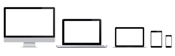 لپ تاپ ها اسمارتفون ها و تبلت ها در پس زمینه سفید مجموعه ای بردار از دستگاه های مدرن دیجیتال مجموعه ای از مانیتورهای رایانه ای واقعی لپ تاپ های قرص تلفن های همراه ابزارهای الکترونیکی بر روی زمینه سفید