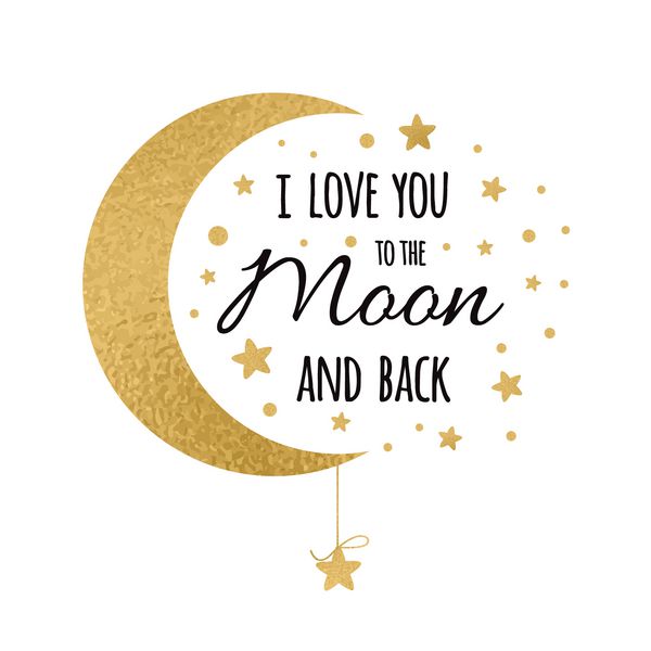 من عاشق تو هستم و ماه شعار عاشقانه زیبا با ماه طلایی و ستاره های جدا شده بر روی سفید طراحی بردار رمانتیک برای آرزوها روز ولنتاین تاریخ عروسی پوستر کارت پستال