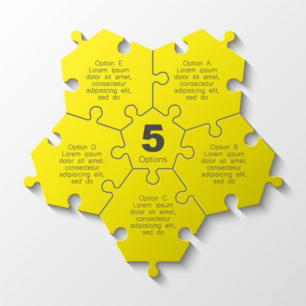 پازل پنج قطعه ارائه کسب و کار دایره infograph 5 نمودار روند مرحله ای بخش مقایسه بنر
