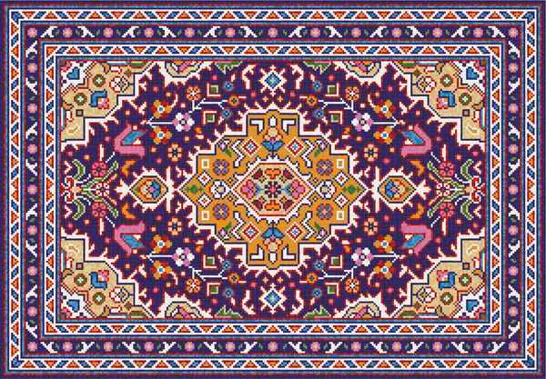 فرش شرقی موزاییک رنگارنگ با زیور آلات هندسی و عروسی سنتی الگو قاب فریم فریم تصویر برداری 10 EPS