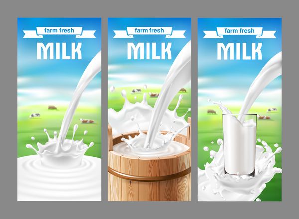 تصویر برداری از مجموعه ای از برچسب ها برای شیر و لبنیات