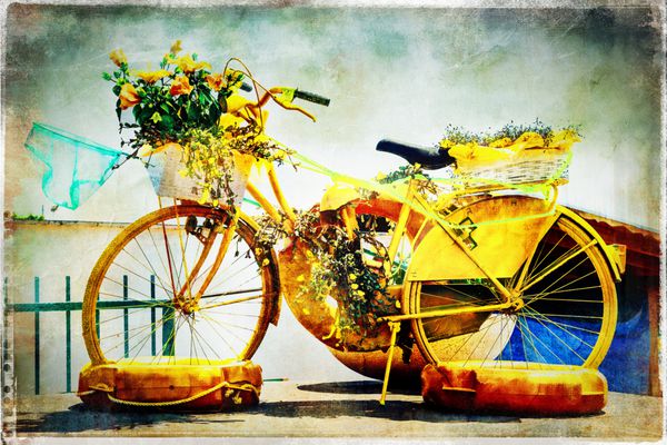کارت پستال یکپارچهسازی با سیستمعامل دوچرخه گل آثار هنری در سبک نقاشی