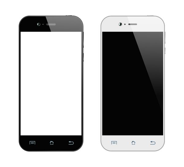 گوشی هوشمند سیاه و سفید واقع بینانه تلفن همراه جدا شده بر روی زمینه سفید تلفن های هوشمند طراحی برداری بردار