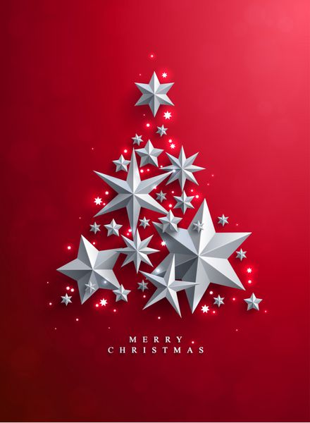 کریسمس و سال نو قرمز پس زمینه با کریسمس ساخته شده از ستاره کاغذ برش