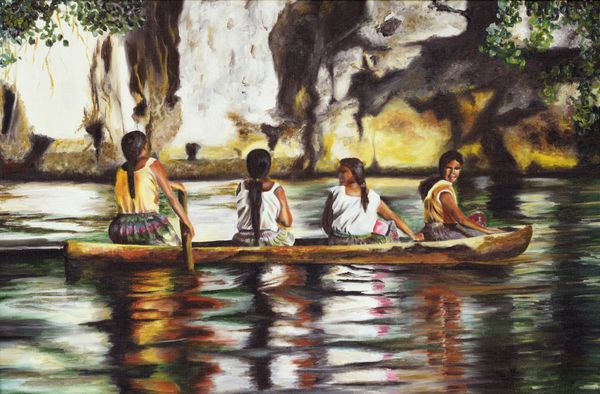 چهار هندو در یک قایق در رودخانه آمازون برزیل