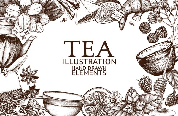 طراحی کارت پستال با تصویر چای دست چیده شده پس زمینه تزیین تزئینی با طرح چای قالب طراحی شده