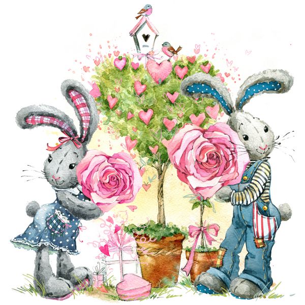 تصویر خرگوش اسم حیوان دست اموز زیبا کارت تبریک روز ولنتاین درخت عشق