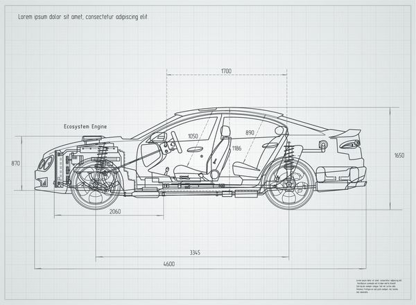 Detailed Engineering drawing of the car. Vector illustration
