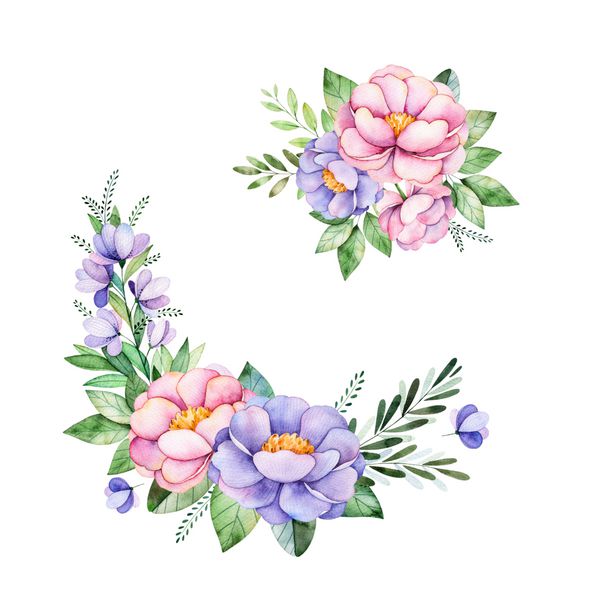 مجموعه ای از گل های زیبا با گل صد تومانی گل ها برگ ها گیاهان شاداب شاخه ها و بیشتر 2 دسته گل های زیبا برای طراحی شما مناسب برای عروسی دعوت نامه ها وبلاگ ها کارت های قالب کارت های تولد و نوزاد