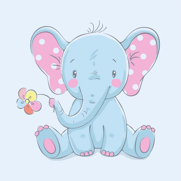 فیل ناز با یک کارتون گل تصویر برداری کشیده شده بردار می توان برای چاپ تی شرت کودک طراحی چاپ مد بچه ها هدایای جشن تولد نوزاد و کارت دعوت استفاده می شود