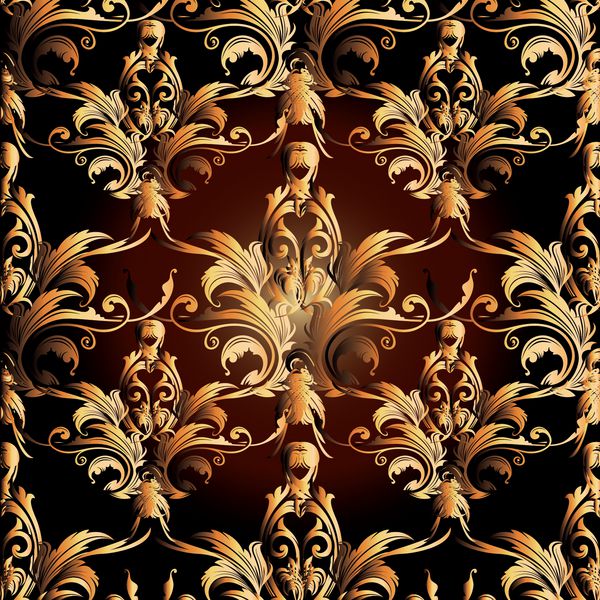 الگوی گلدار بدون درز گلدار عتیقه طلای سهم طلایی باروک لوکس پس زمینه تصویر زمینه با برگ قرون وسطی پیچ برگ گل عناصر دکور با سایه و برجسته