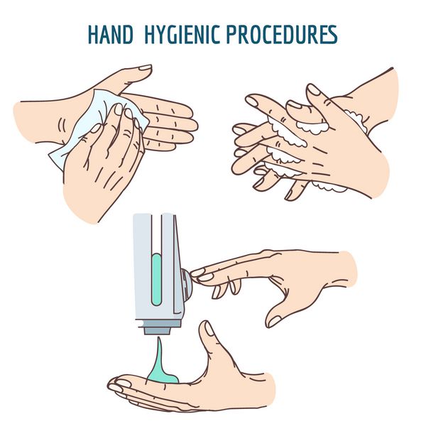 دست شستن ضد عفونی کننده تمیز کردن با استفاده از دستمال ضد باکتری بهداشتی بهداشتی تمیز شستشو ضد عفونی بهداشتی انسان تصویر برداری