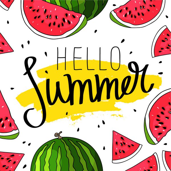 سلام تابستان کتیبه بر روی زمینه هندوانه مد سبز تصویر برداری بر روی زمینه سفید خطاطی روند اسمير جوهر زرد هدیه جوان مبارک
