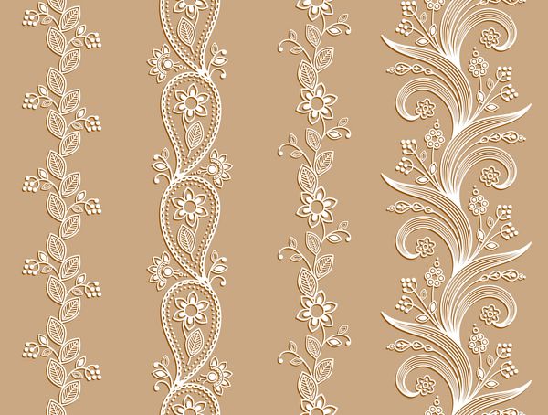 White ornamental seamless borders. Mehndi style.
Four floral borders with transparent shadows and separated from background.