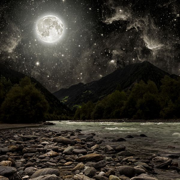 کوه زمینه آسمان شب با ستارگان و ماه و ابرها عناصر این تصویر مبله شده توسط ناسا