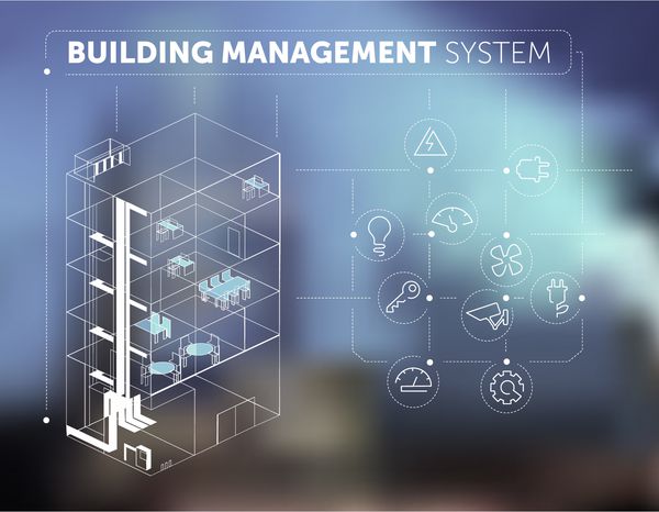 مفهوم سیستم مدیریت ساختمان بر روی پس زمینه مبهم