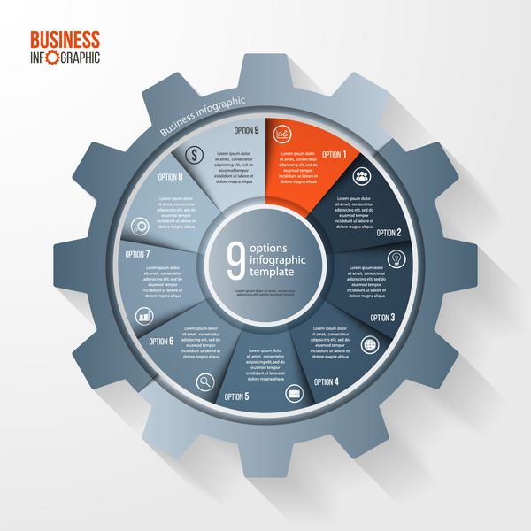 قالب کسب و کار قالب کسب و کار و دایره صنعت دایره برای نمودارها نمودارها نمودارها و دیگر infographics مفهوم با 9 گزینه قطعات مراحل فرایندها