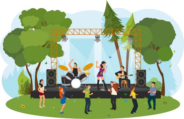 جشنواره موسیقی در فضای باز مردم در کنسرت در پارک شهر می زنند بردار