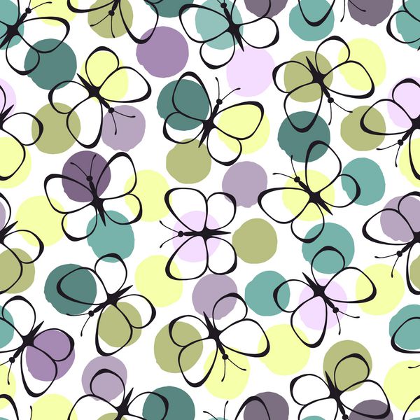 الگوی بدون درز با پروانه ها در پس زمینه نقطه polka