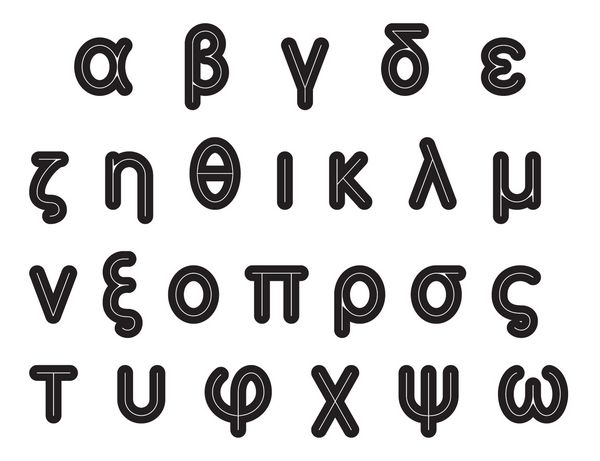 حروف الفبای یونانی مجموعه فونت با گوشه های گرد سیاه و سفید جدا شده بر روی زمینه سفید تصویر برداری