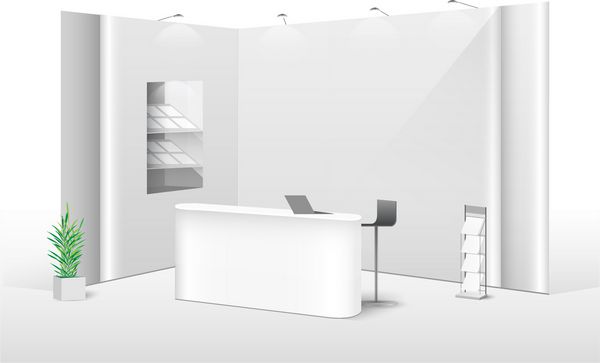طراحی ایستاده نمایشگاه خلاق سفید قالب غرفه بردار هویت شرکت