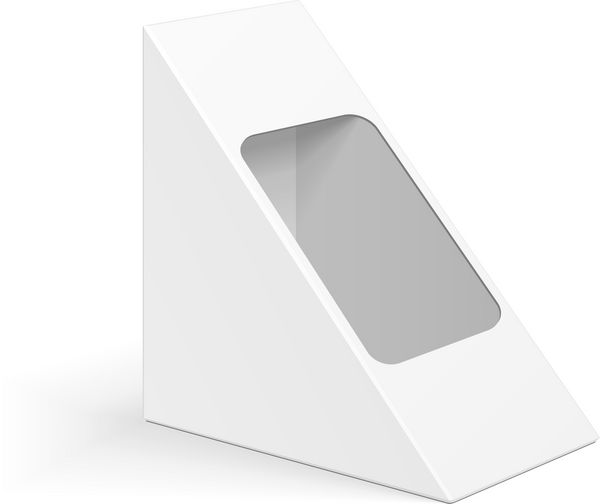 جعبه بسته بندی سه تایی کارتن برای ساندویچ غذا هدیه یا سایر محصولات تصویر جدا شده بر روی زمینه سفید طرح قالب آماده برای طراحی شما بسته بندی محصولات کاغذی EPS10