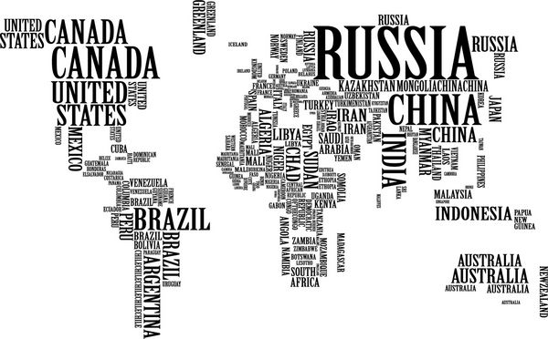 نقشه جهان با نام کشور متن یا تایپوگرافی