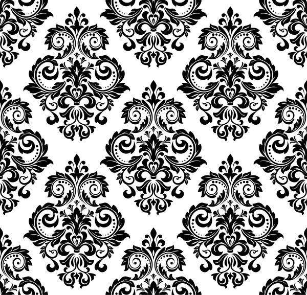 الگوی بدون درز گلدار بدون درز تصویر زمینه سلطنتی گل در پس زمینه سیاه و سفید الگوی گرافیکی مدرن