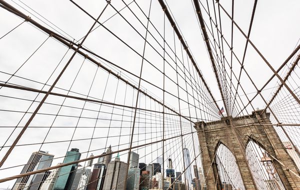 نیویورک ایالات متحده آمریکا 29 آوریل 2016 پل بروکلین در نیویورک منظره منهتن در پس زمینه