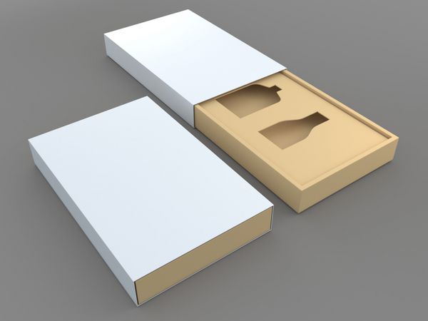 تصویر 3D 3D رندر بسته بندی سفید و قهوه ای برای عطر و یا در پس زمینه های جداگانه با مسیرهای کاری مسیرهای قطع و وصل شامل